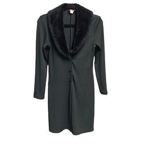 Karo Fashion Black Faux Fur Cardigan Sweater Size Medium
